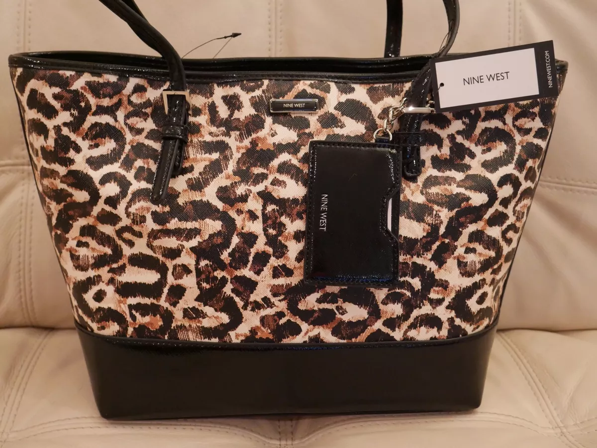 NEW WT MEDIUM Brown Black leopard cheetah NINE WEST Tote Shoulder