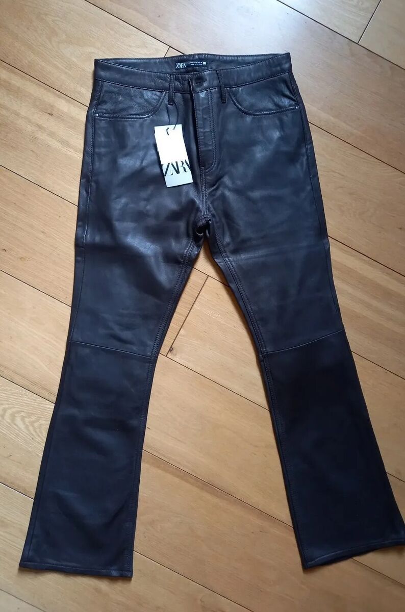 Zara Men's Limited Edition Brown Leather Flared Trousers Zara Men's Limited Edition Brown Leather Flared Trousers