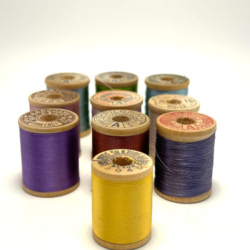 Vintage Silk Thread On Wooden Spools Lot of 10