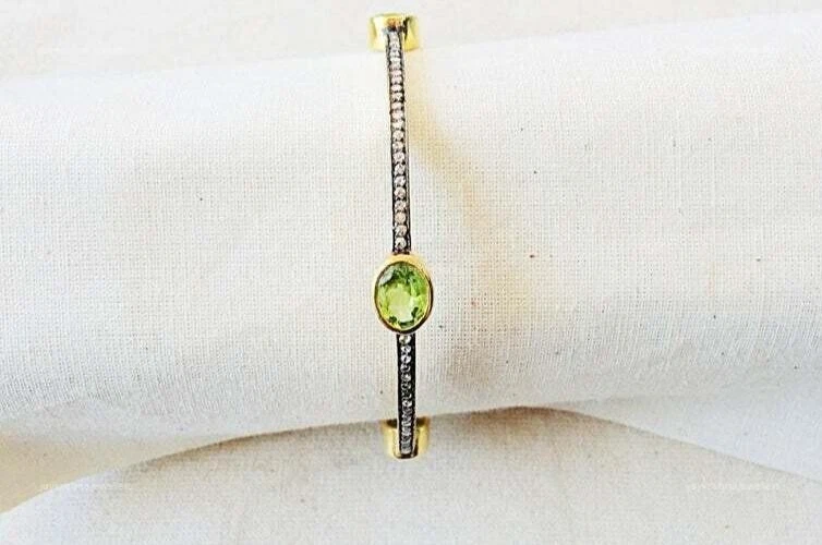 Peridot Edelstein Armreif, 925 Sterling Silber Diamant Empfangsarmreif - Bild 3 von 4