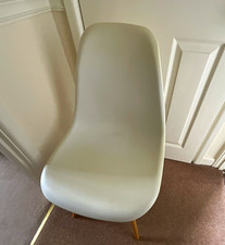 White plastic Chair, Light Wood Legs, Contemporary Modern Indoor