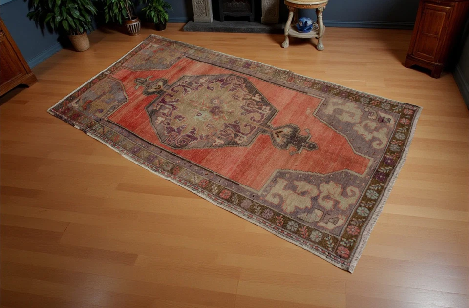 Vintage Turkish Rug 4x7 ft Handmade Oushak Carpet Rustic Decor - Image 2 of 4