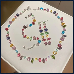 Brand 18K Gold Plated New Luxury Colourful Crystal Zircon Necklace For Women