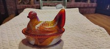 Westmoreland Amberina White Slag Glass Hen on Nest 5.5