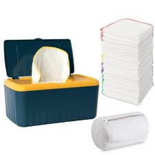 54 Packs Flannel Reusable Baby Wipes Cloth Wipes with Blue Wipes Dispenser, R...