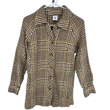 Cabi Blouse Shirt Womens Small Brown Plaid Houndstooth Button Front Top