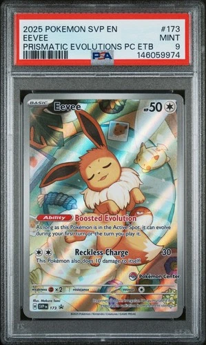 2025 POKEMON PRISMATIC EVOLUTIONS POKEMON CENTER ETB PROMO SVP #173 EEVEE PSA 9