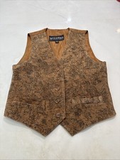 Wilsons Leather Women  s Brown Map Print Leather Vest Button Front Size M