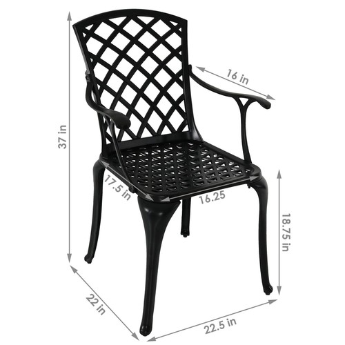 Crossweave Design Cast Aluminum Patio Chair - Black - Set of 2 by Sunnydaze - Picture 5 of 8
