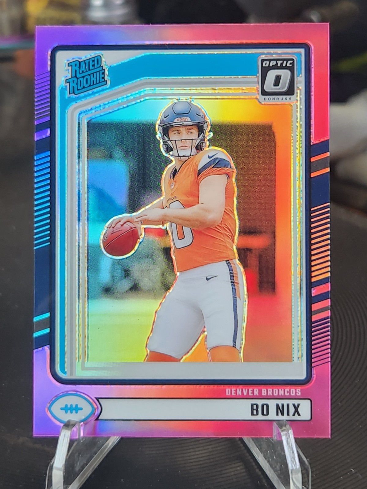 2024 Panini Donruss - Rated Rookie Bo Nix #369 Optic Preview Pink Prizm (RC)