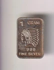 UNITED STATES NATIVE AMERICAN INDIAN HEAD BULLION BAR 1 GRAM .999 FINE SILVER