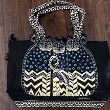 Laurel Burch Black and Blue Cat Pattern Tote Cut Out Ears Sooo Cute New