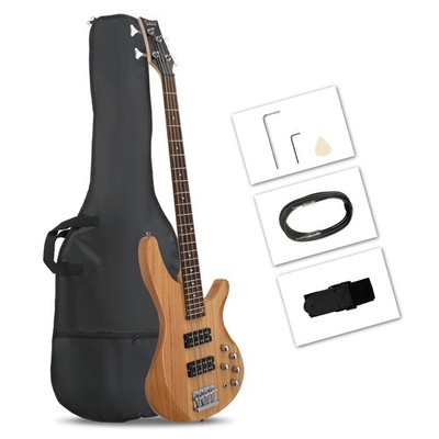 US 44'' 5-String Brown Basswood Electric IB Bass Guitar W/Bag Strap Pick Plectrum