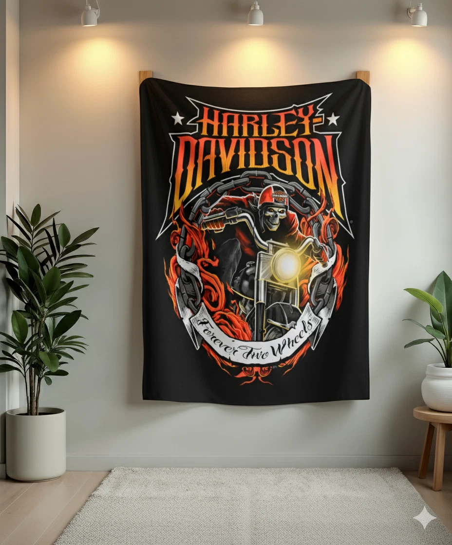 Forever Two Wheels Haarleyy Davidson Fleece Blanket for Bikers