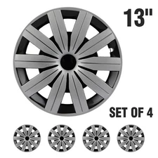 4Pcs 13” Silver Wheel Covers Snap On Full Hub Caps Fit For R13 Tire & Steel Rim