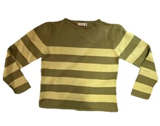 Fisherman Out of Ireland Womens Sweater XL Olive Green Striped Cotton