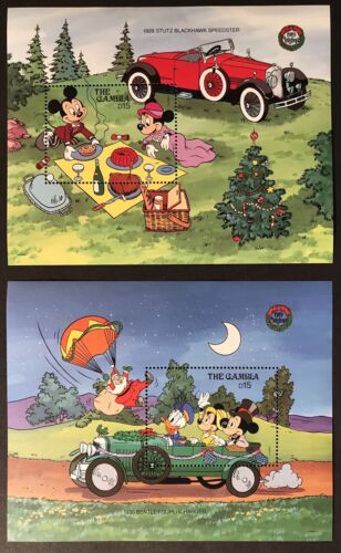 GAMBIA DISNEY WEIHNACHTSAUTOS BRIEFMARKEN SS 1989 POSTFRISCH 1930 BENTLEY AUTOMOBILE MICKEY