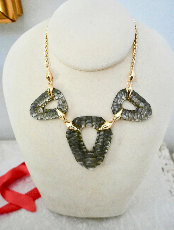 NWOT $398 ALEXIS BITTAR Croc Lucite Station Bib Necklace Gold Brass - Image 3 of 4