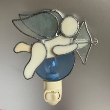 Vintage Artisan Stained Glass Plug In Night Light Cupid Angel