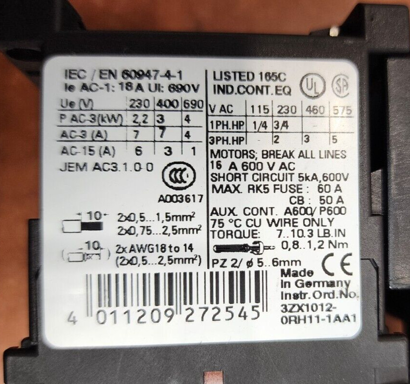 Siemens 3RA1110-0KA15-1BB4 Starter Combination (Contactor)