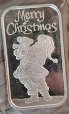 1994 Merry Christmas Santa Claus Teddy Bear 1 Troy Oz .999 Engravable Silver Bar 113.16 per troy oz