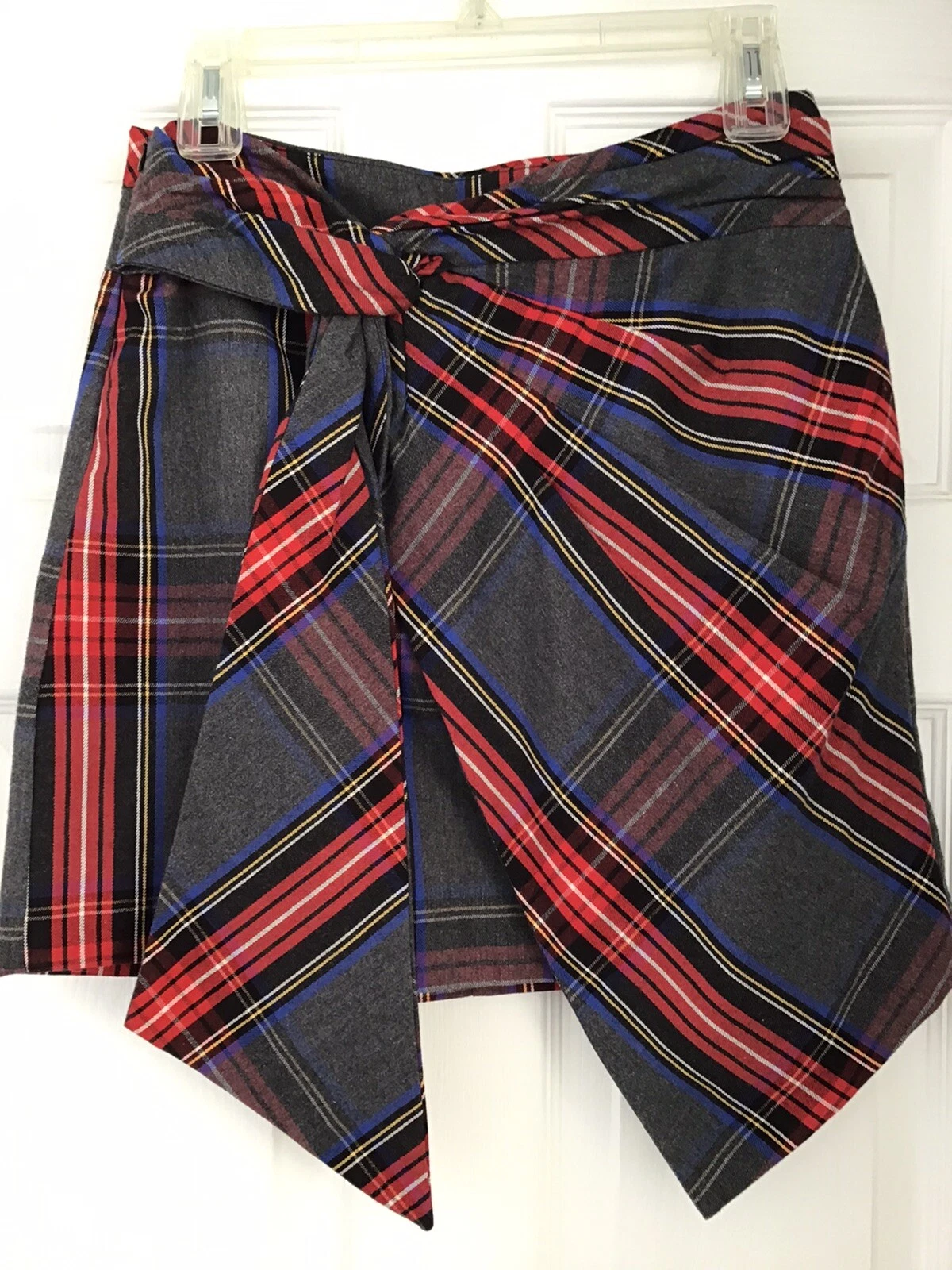 NWT Petersyn “Fiona” Gray & Red Faux Wrap Plaid Skirt Size Medium