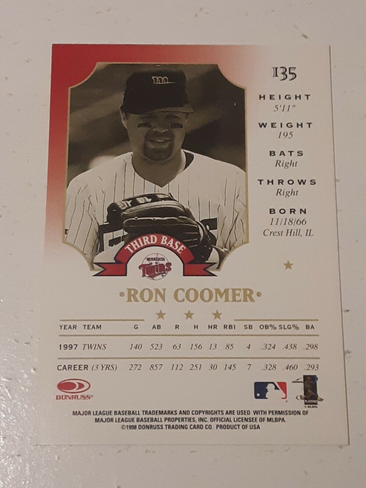 Minnesota Twins RON COOMER autographed 4x5 Team Issue Photo MRC