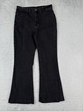 Shein Pants Women 27 Black Denim Jeans Flare Cotton Blend Stretch Mid Rise 27x25