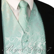Aqua Mint Green XS to 6XL Paisley Tuxedo Dress Vest Waistcoat Neck tie Wedding