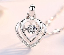 Double Heart Pendant 925 Sterling Silver Chain Necklace Womens Jewellery Gift UK