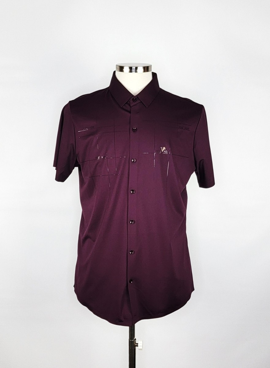 IOEVADR Dark Purple Stretch Short Sleeve Button Front Shirt Men's