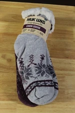 Muk Luks Women's Fuzzy Chenille Plush Lined Cabin Socks-2 Pr-Lt Grey/Purple-L/XL