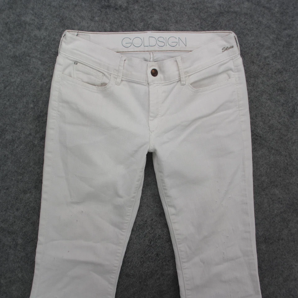 Pantalones de mezclilla para mujer Goldsign 10 blancos lavados claros acampanados Foto 2 de 4