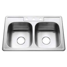 Houzer 3322-8BS3-1 Glowtone 33" Drop-in 3-Hole Double Bowl 8" Deep Kitchen Sink