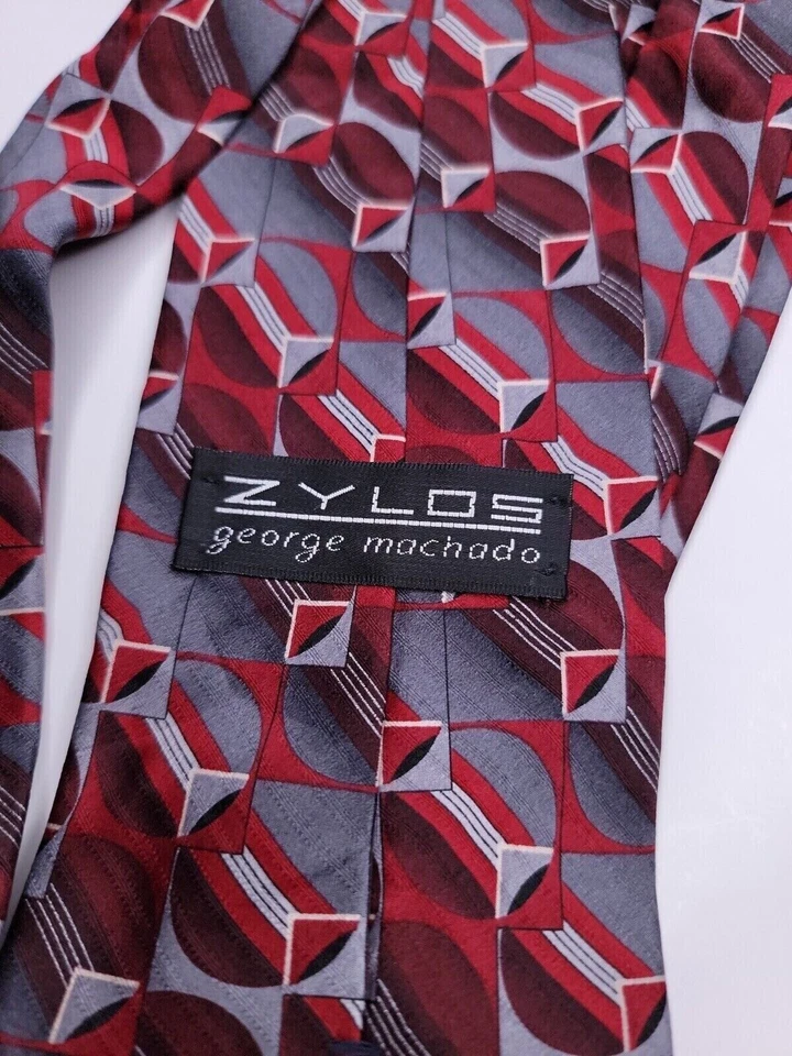 Gravata formal masculina Zylos George Machado 58"Lx3.75"W cinza/vermelha - Imagem 3 de 4