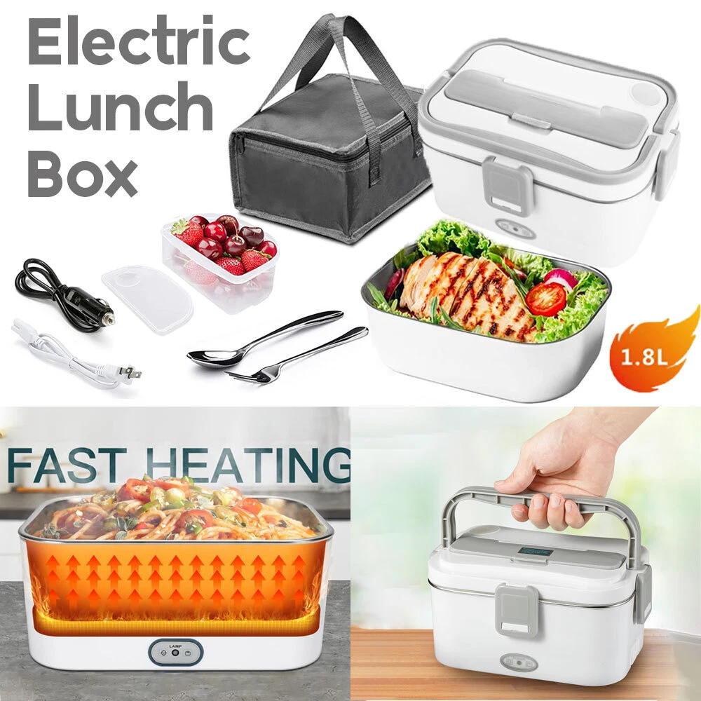 Electric Lunch Box 2 in 1, Food Heater Car and Home Use Portable 110V & 12V  60W - Stainless Steel