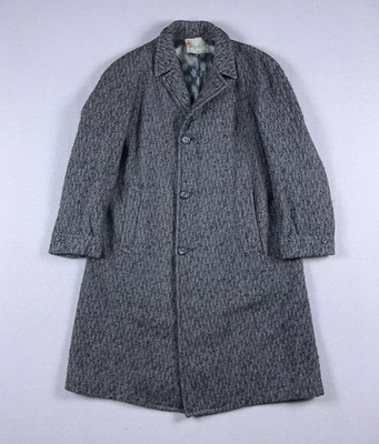 VTG Scot Isle Top Coat Mens Nep Wool Tweed Heavyweight Overcoat Gray