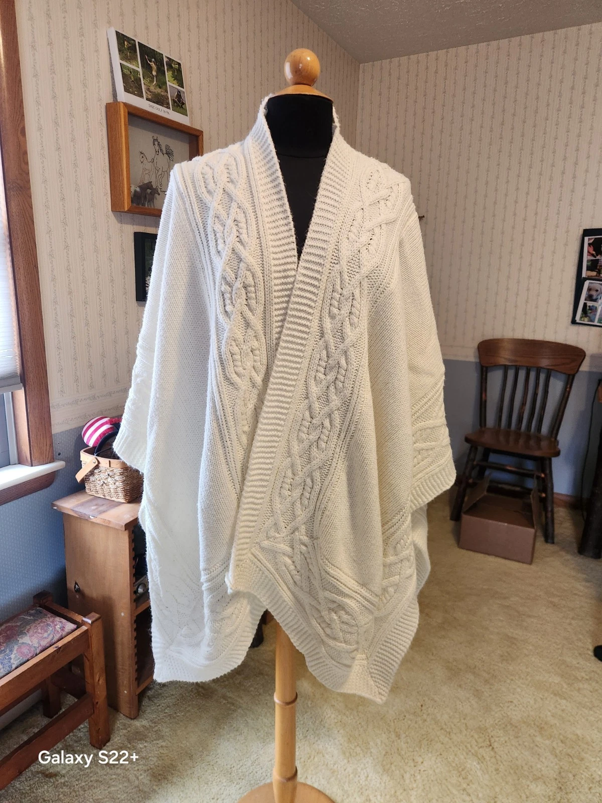 Talbots Womens Cape Knit Sweater Shawl Poncho Ivory. One Size