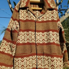 True Vintage 60s Woolrich Wool Blanket coat Jacket belt Size L Aztec Tan Browns