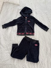 Juicy Couture Sparkle Velour Hoodie Track Suit Logo. Navy Blue Pink. 3T