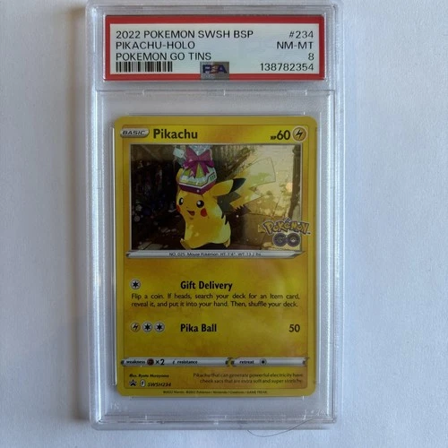 2022 POKEMON BLACK STAR PROMO SWSH234 PIKACHU-HOLO POKEMON GO TINS - PSA 8