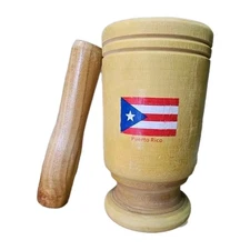 LARGE WOODEN MORTAR & PESTLY FOR MOFONGO PILON Puerto Rico Flag Souvenir