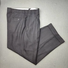 Zanella Pants Mens 34x28 Gray Pleated Pin Check Wool Dress Suit Slacks Trousers