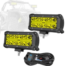 2x 7" 4-Row LED Work Light Bar Yellow Combo Driving OffRoad + Rock Switch Wiring