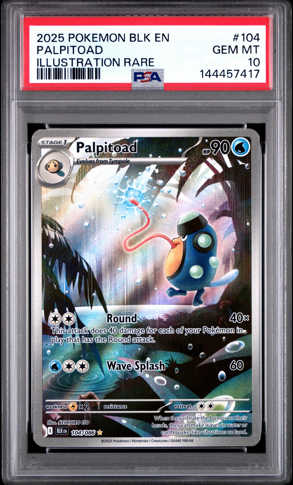 2025 POKEMON BLK EN-BLACK BOLT ILLUSTRATION RARE #104 PALPITOAD PSA 10