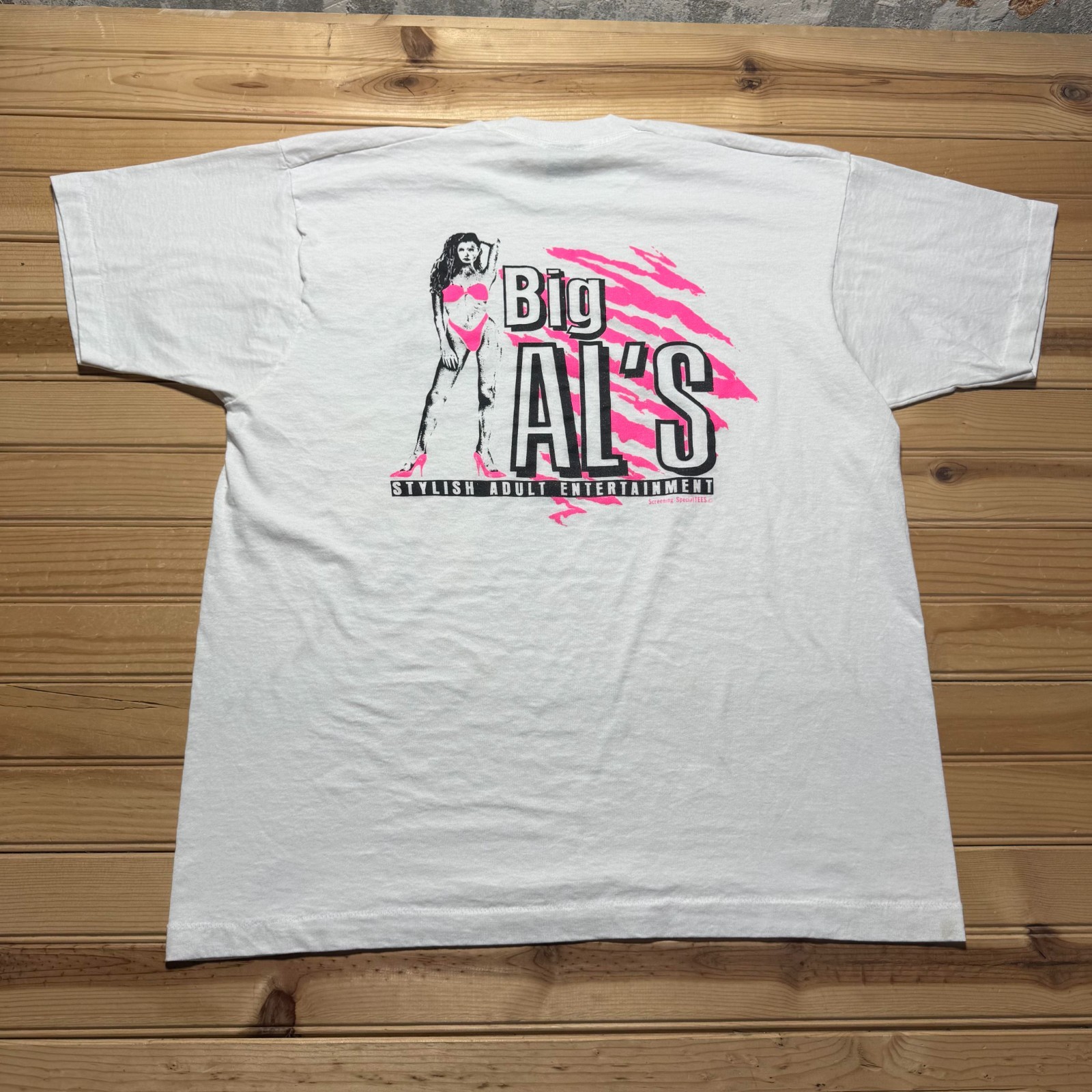 Vintage 90s Big Al's Peoria IL Strip Club Adult Entertainment Promo Shirt USA XL