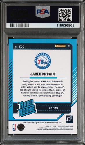 2024 PANINI DONRUSS #258 JARED MCCAIN RATED ROOKIE SIG-CHOICE PSA 9 AUTO (RC) - Picture 2 of 3