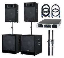 Sistema Completo DJ PA Subwoofer Casse Altoparlante Attivo Set Leggio Cavi 4400W