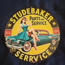 8" Round Metal Sign Wall Art Man Cave Garage Bar Gas Station Oil Studebaker #1