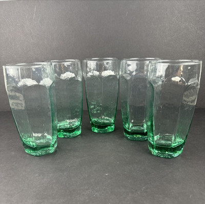 14 oz Libbey CHIVALRY Glass Tumbler Spanish Green 6  Tall Set of 5